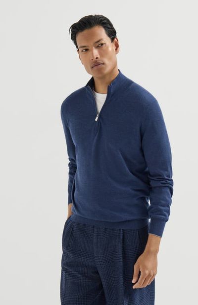 Brunello Cucinelli Brunello Cucinelli Cashmere, silk and linen lightweight sweater with half zip