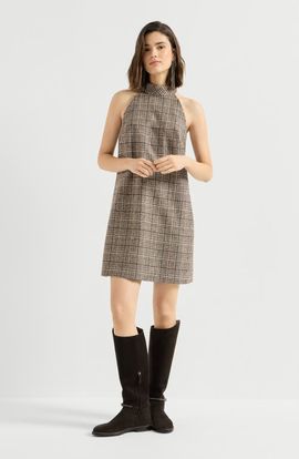 Brunello Cucinelli Brunello Cucinelli Checked alpaca and wool dress with monili