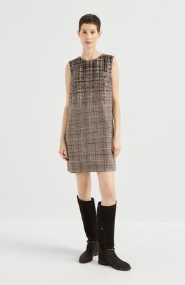 Brunello Cucinelli Brunello Cucinelli Checked alpaca and wool mini dress with dazzling degradé embroidery