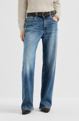 Brunello Cucinelli Brunello Cucinelli Comfort cotton denim contemporary loose trousers with monili 