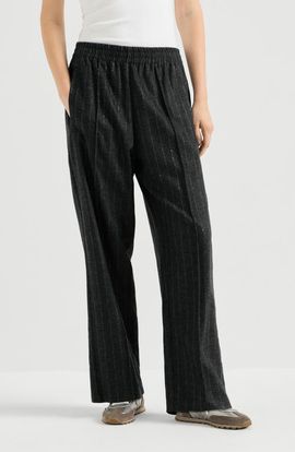 Brunello Cucinelli Brunello Cucinelli Comfort Virgin Wool Dazzling Chalk Stripe Track Trousers