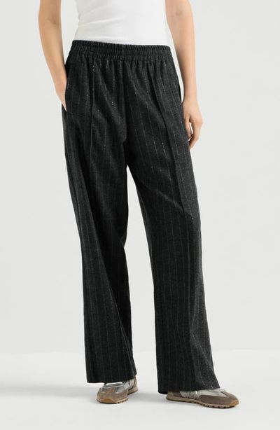 Brunello Cucinelli Brunello Cucinelli Comfort Virgin Wool Dazzling Chalk Stripe Track Trousers