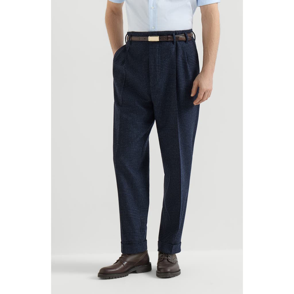 Brunello Cucinelli Brunello Cucinelli Comfort wool and cashmere Prince of Wales flannel trousers with double pleats