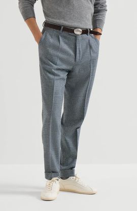 Brunello Cucinelli Brunello Cucinelli Comfort wool and cashmere Prince of Wales flannel trousers with pleat