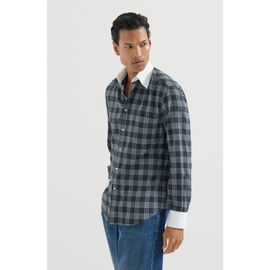 Brunello Cucinelli Brunello Cucinelli Cotton and lyocell tartan flannel shirt with contrast Italian collar and cuffs