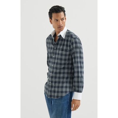 Brunello Cucinelli Brunello Cucinelli Cotton and lyocell tartan flannel shirt with contrast Italian collar and cuffs