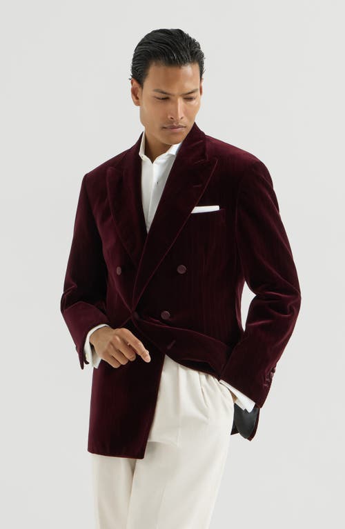 Brunello Cucinelli Brunello Cucinelli Cotton chalk stripe velvet one-and-a-half breasted tuxedo jacket with peak lapels