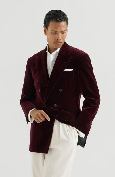 Brunello Cucinelli Brunello Cucinelli Cotton chalk stripe velvet one-and-a-half breasted tuxedo jacket with peak lapels