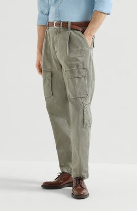 Brunello Cucinelli Brunello Cucinelli Cotton chevron trousers with cargo pockets and waist tabs