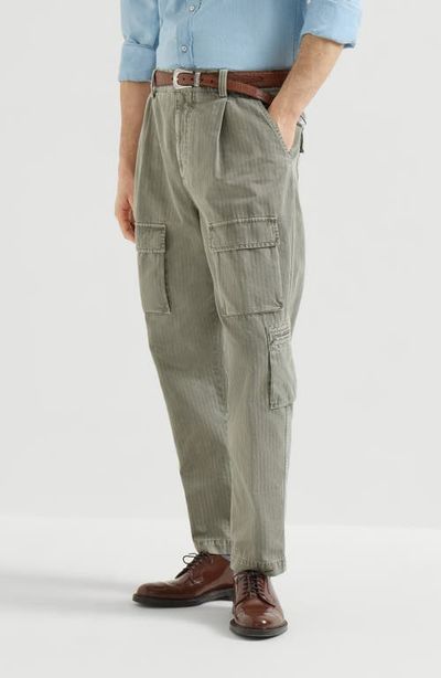 Brunello Cucinelli Brunello Cucinelli Cotton chevron trousers with cargo pockets and waist tabs