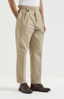 Brunello Cucinelli Brunello Cucinelli Cotton chevron trousers with double pleats and waist tabs