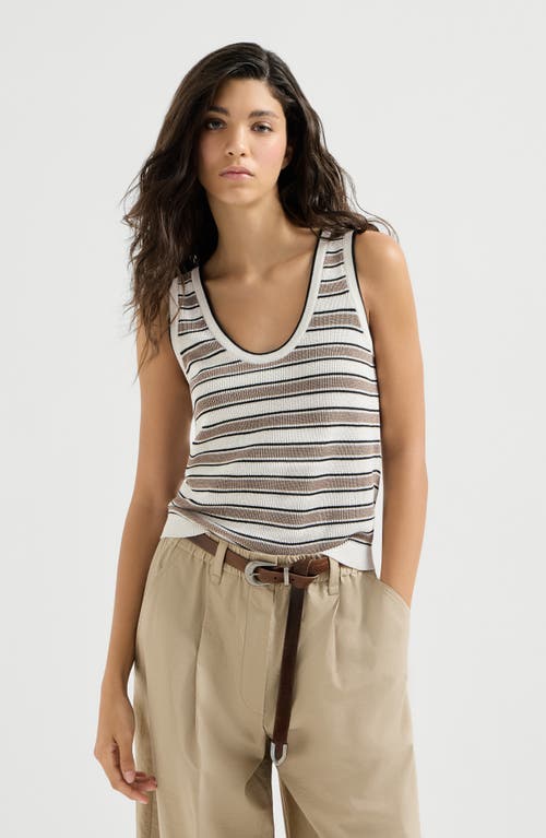 Brunello Cucinelli Brunello Cucinelli Cotton knit top with sparkling stripes