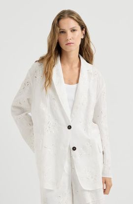 Brunello Cucinelli Brunello Cucinelli Cotton organza blazer with dazzling broderie anglaise with monili