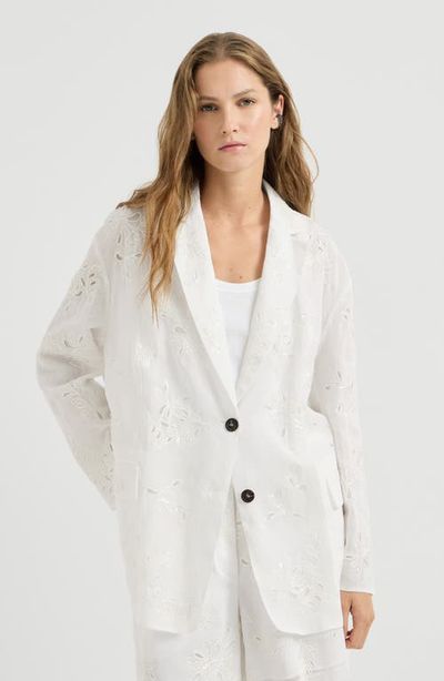 Brunello Cucinelli Brunello Cucinelli Cotton organza blazer with dazzling broderie anglaise with monili