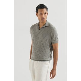 Brunello Cucinelli Brunello Cucinelli Cotton textured Argyle lightweight knit polo shirt