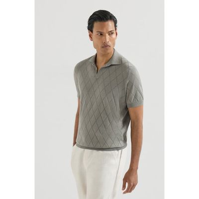 Brunello Cucinelli Brunello Cucinelli Cotton textured Argyle lightweight knit polo shirt