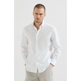 Brunello Cucinelli Brunello Cucinelli Cotton textured striped chevron shirt with button-down collar