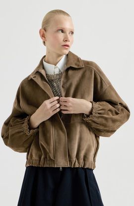 Brunello Cucinelli Brunello Cucinelli Couture suede outerwear jacket with shiny zipper pull