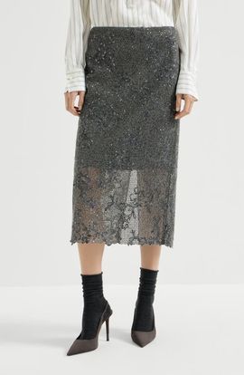 Brunello Cucinelli Brunello Cucinelli Dazzling lace embroidery pencil skirt