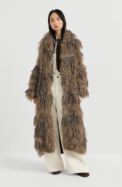 Brunello Cucinelli Brunello Cucinelli Dazzling moss embroidery long cardigan