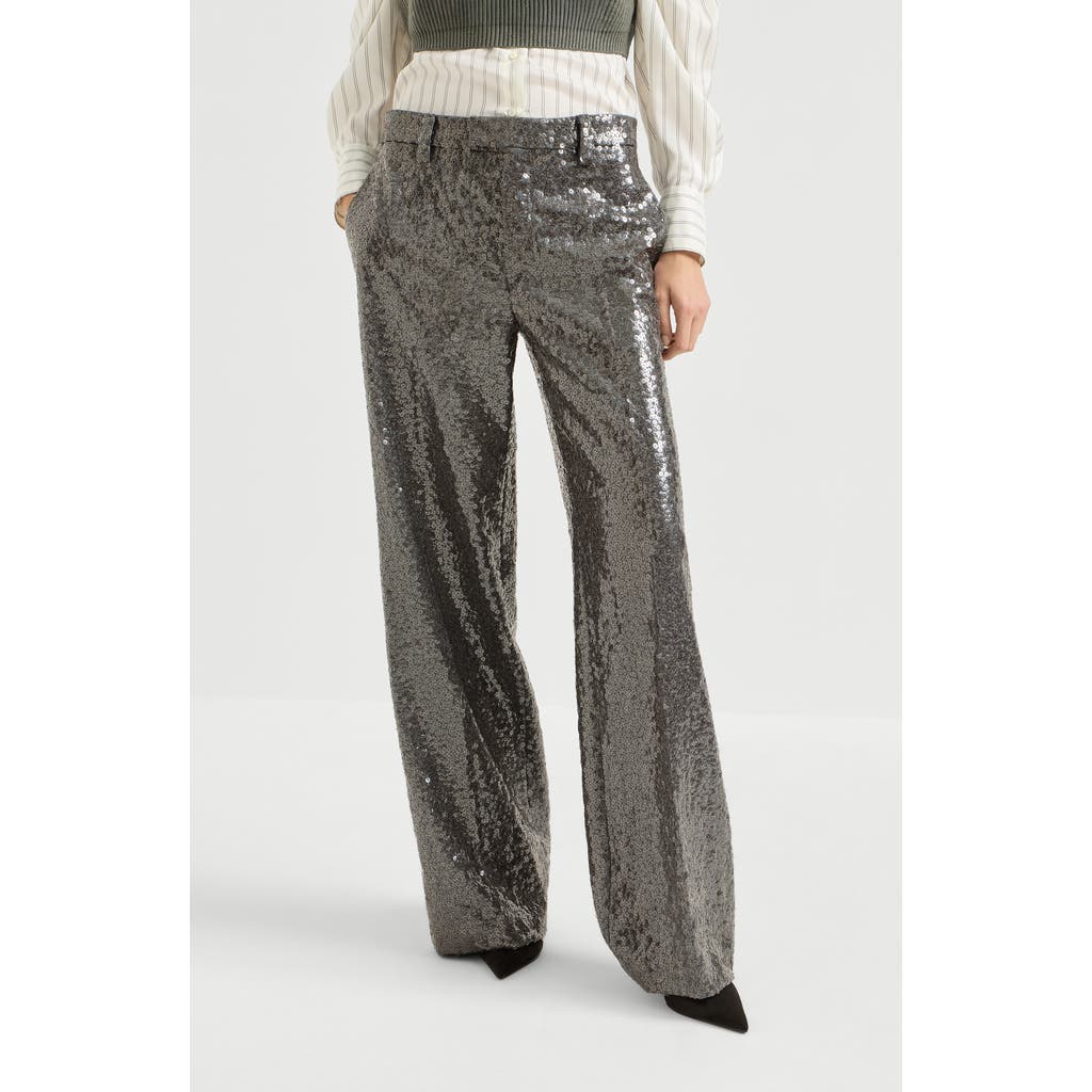 Brunello Cucinelli Brunello Cucinelli Dazzling texture embroidery loose flared trousers