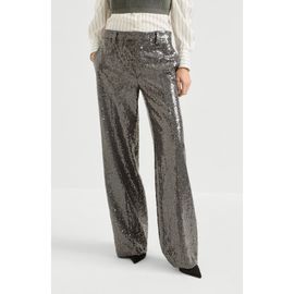 Brunello Cucinelli Brunello Cucinelli Dazzling texture embroidery loose flared trousers