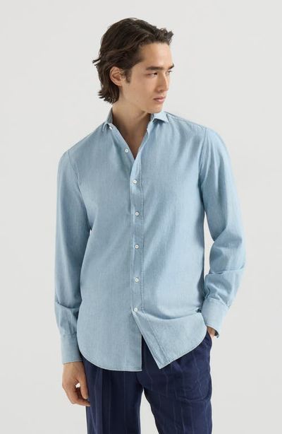 Brunello Cucinelli Brunello Cucinelli Denim-effect chambray shirt with spread collar
