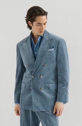 Brunello Cucinelli Brunello Cucinelli Denim-effect cotton velvet one-and-a-half breasted Tailor blazer with metal buttons