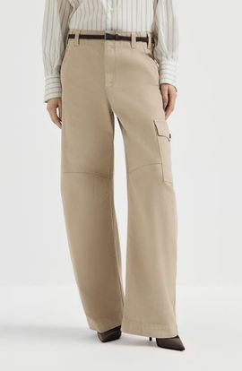 Brunello Cucinelli Brunello Cucinelli Délavé cotton canvas cargo barrel trousers with monili
