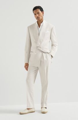 Brunello Cucinelli Brunello Cucinelli Délavé silk twill tuxedo with one-and-a-half breasted blazer with shawl lapel and trousers with double pleats