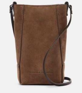 Brunello Cucinelli Brunello Cucinelli Duo Mini Monili suede phone pouch