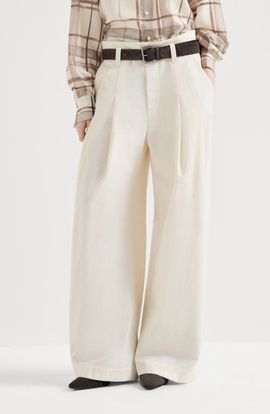 Brunello Cucinelli Brunello Cucinelli Dyed cotton and wool wrinkled denim five-pocket baggy trousers with monili