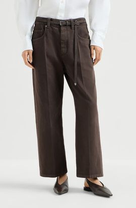 Brunello Cucinelli Brunello Cucinelli Dyed denim contemporary square trousers with monili