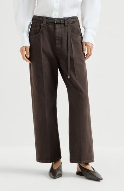 Brunello Cucinelli Brunello Cucinelli Dyed denim contemporary square trousers with monili
