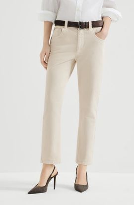 Brunello Cucinelli Brunello Cucinelli Dyed denim five-pocket straight trousers with shiny bartack