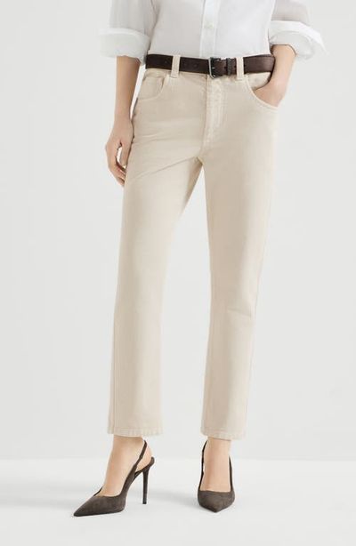 Brunello Cucinelli Brunello Cucinelli Dyed denim five-pocket straight trousers with shiny bartack