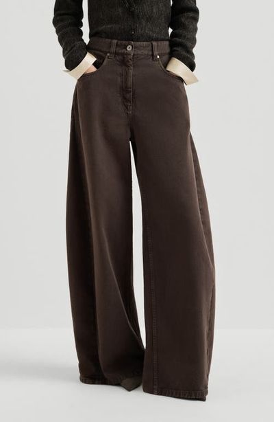 Brunello Cucinelli Brunello Cucinelli Dyed denim wide trousers with monili