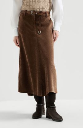 Brunello Cucinelli Brunello Cucinelli Fluid Corduroy Flute Skirt With Monili