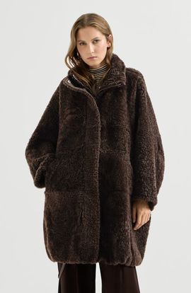 Brunello Cucinelli Brunello Cucinelli Fuzzy shearling coat with shiny zipper pull