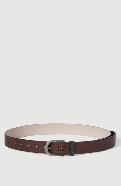Brunello Cucinelli Brunello Cucinelli Glossy hammered calfskin belt with monili