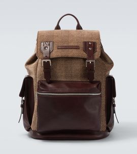 Brunello Cucinelli Brunello Cucinelli Herringbone leather-trimmed backpack