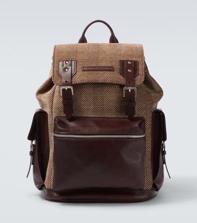 Brunello Cucinelli Brunello Cucinelli Herringbone leather-trimmed backpack