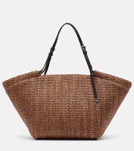 Brunello Cucinelli Brunello Cucinelli Large leather-trimmed raffia-effect tote bag