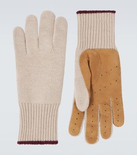 Brunello Cucinelli Brunello Cucinelli Leather-trimmed cashmere gloves