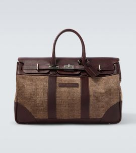 Brunello Cucinelli Brunello Cucinelli Leather-trimmed herringbone duffel bag
