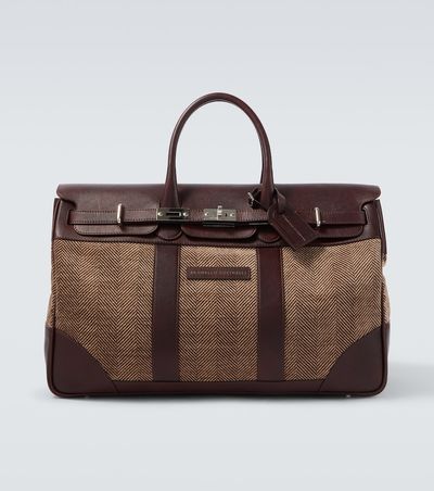Brunello Cucinelli Brunello Cucinelli Leather-trimmed herringbone duffel bag