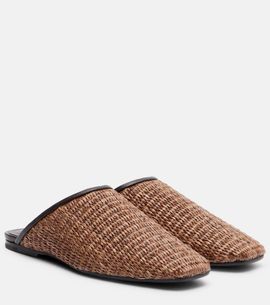 Brunello Cucinelli Brunello Cucinelli Leather-trimmed raffia mules