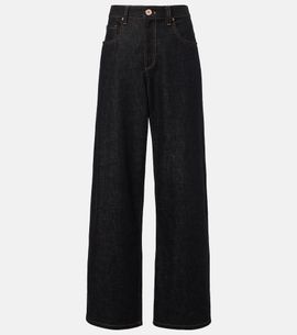Brunello Cucinelli Brunello Cucinelli Leather-trimmed wide-leg jeans