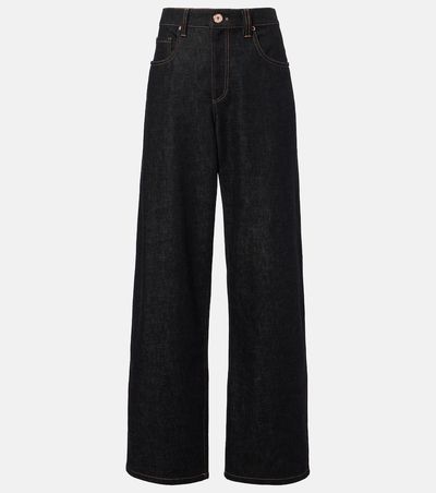 Brunello Cucinelli Brunello Cucinelli Leather-trimmed wide-leg jeans