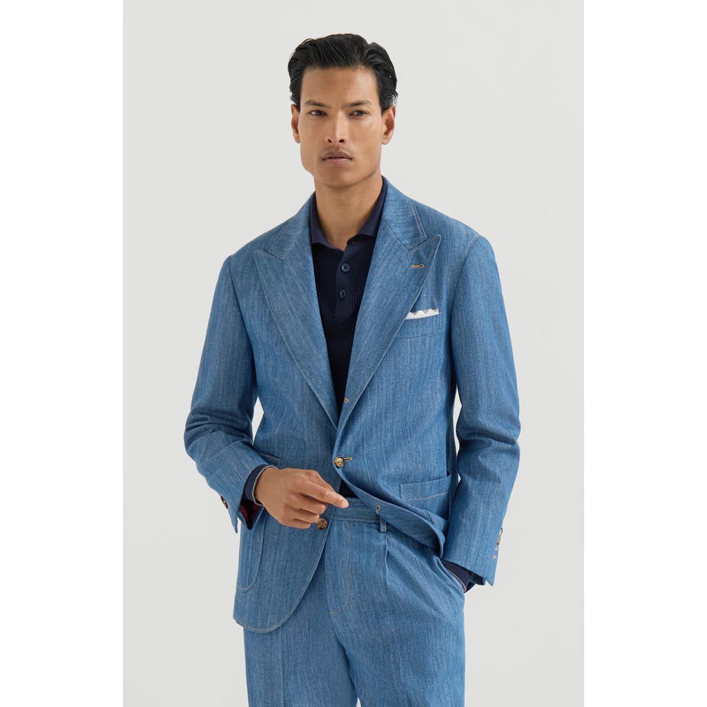 Brunello Cucinelli Brunello Cucinelli Lightweight denim deconstructed peak-lapel blazer with patch pockets